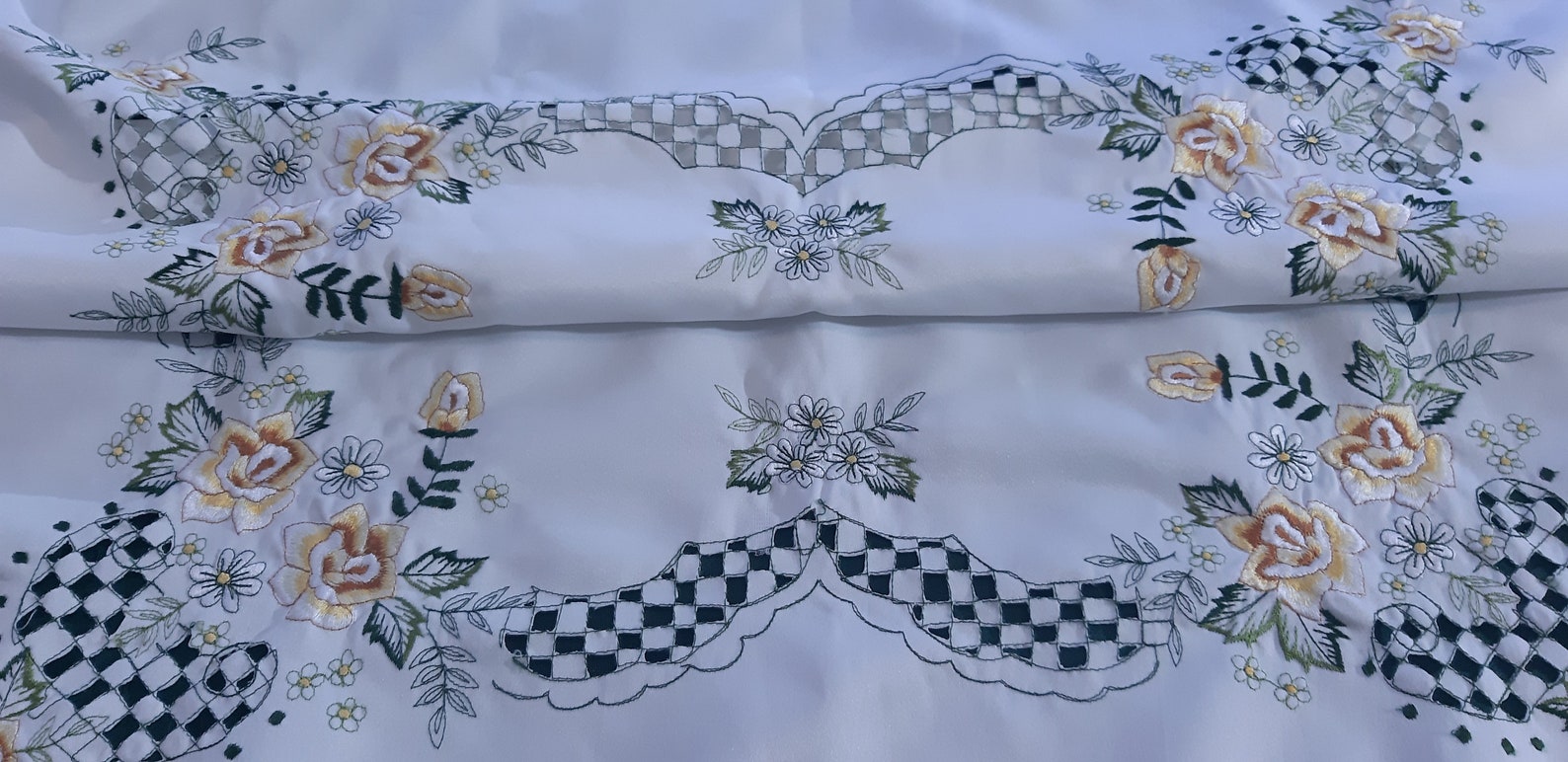 Floral Embroidery Vintage tablecloth Floral Mesh Floral Etsy