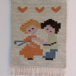 Handwoven natural wool Scandinavian Vintage wall hanging , vintage woven wool tapestry, Scandinavian Wall decor , wool wall art (-)