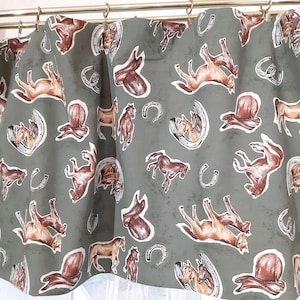 Vintage Horses Horseshoe Valance curtain , Long valance , Farmhouse valance curtains , country house valance curtain, vintage valance (E3)