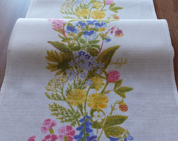 Vintage Gocken Jobs Collectible Floral Hand Printed Linen Table Runner