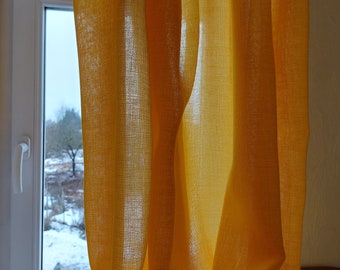 Pair of large Vintage thin acrylic curtain panels , vintage curtains , yellow curtains, window curtains (E7)
