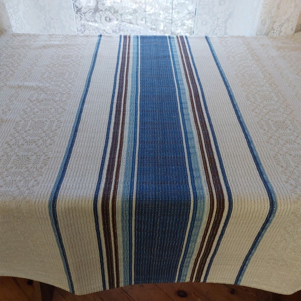 Vintage 60s woven linen Scandinavian tablecloth, linen retro tablecloth, retro linen tablecloth, table cloth, Farmhouse design (E11)