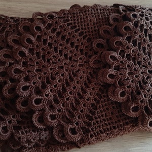 Wide cafe curtain, Very wide Dark Brown crochet cotton fabric valance curtain ,retro valance, vintage handmade valance curtain, , (E15)