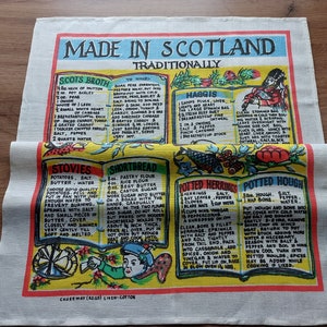 Vintage Scotland traditional recipes tea towel , vintage collectible tea towel , souvenir , kitchen warming (EB)
