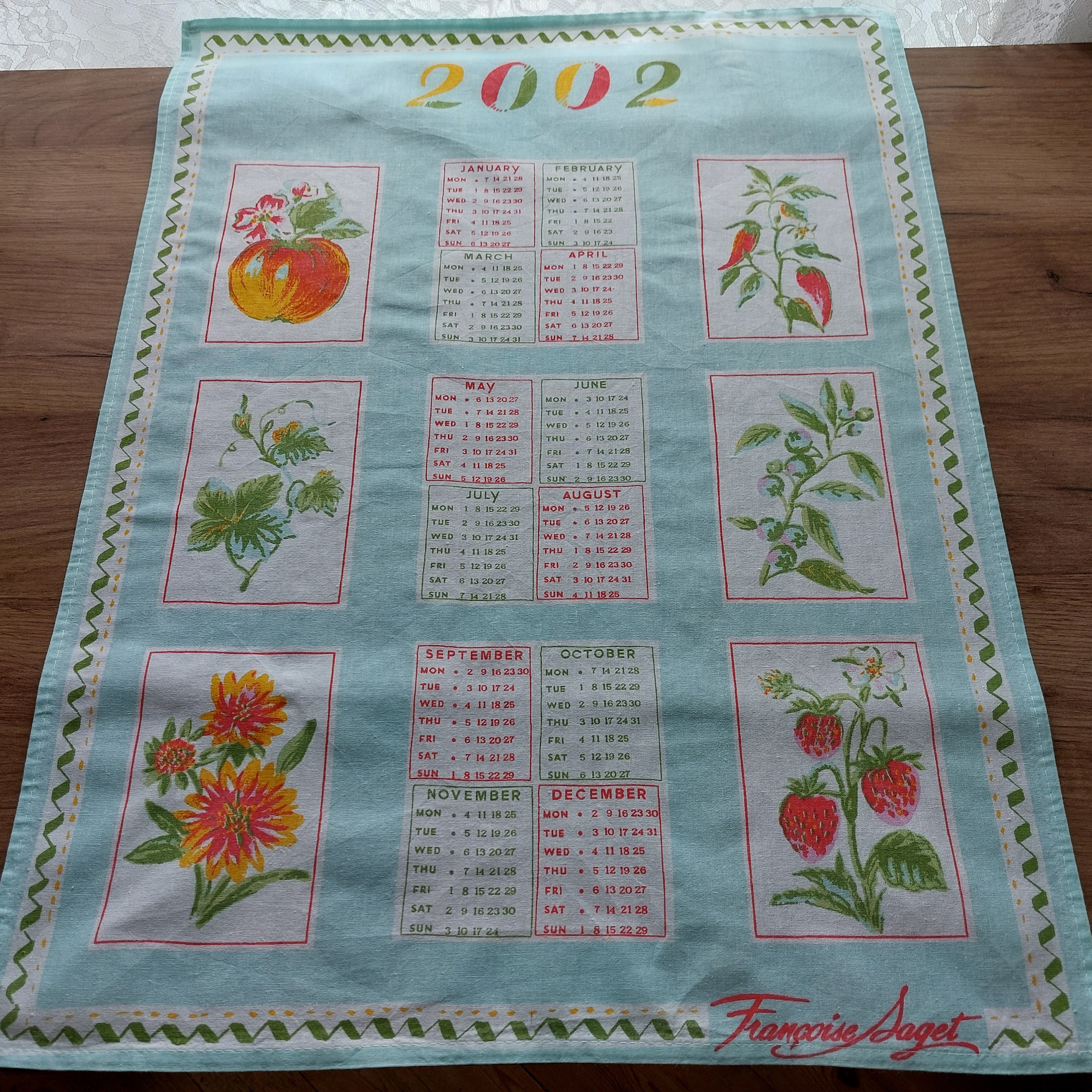 Vintage 2002 Year Cotton Calendar,for Vintage Calendar Collectors