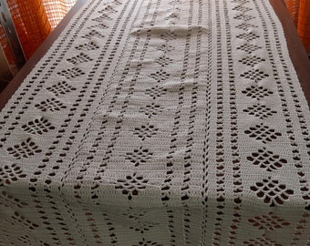 Bieżnik na szydełku, bieżnik na stół z bawełny szydełkowanej w stylu vintage, nakrycie stołu, nakrycie stołu, beżowy bieżnik na stół, tkanina w stylu vintage (E17)