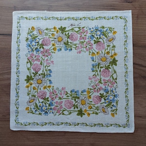 Vintage floral hand printed linen table mat, Vintage designed by Mia L collectible Sweden doily, Scandinavian vintage design decor (EB)