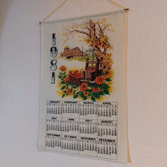 Vintage Collectible 1981 Year Cotton Calendar,vintage Apple