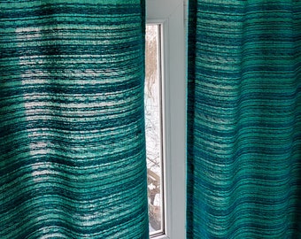 Pair of large thick vintage woven acrylic curtains, night curtains, vintage curtain panels , decorative curtains (E17)