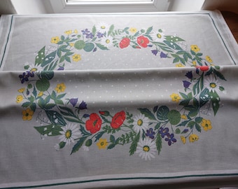 Vintage floral tablecloth designed by Peter , Scandinavian vintage table cover , kitchen warming, kitchen tablecloth, collectible (E9)