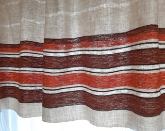 Linen Valance Woven Striped Brown Orange White Vintage Valance curtain, Retro Linen valance curtains kitchen valance room valance (E6)