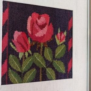 60- 70 Handwoven natural wool wall hanging, floral wool art , Swedish vintage tapestry , Scandinavian design (M8)