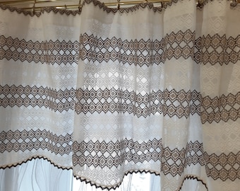 Vintage Scandinavian valance curtain , White brown retro valance curtain, valance, vintage valance , valance curtains , cafe curtain (7)