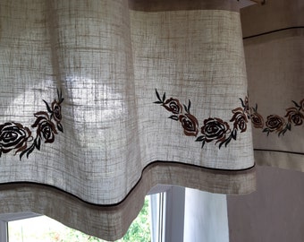 Vintage Floral embroidered valance curtain, kitchen valance, cafe curtain, Vintage textile (11)