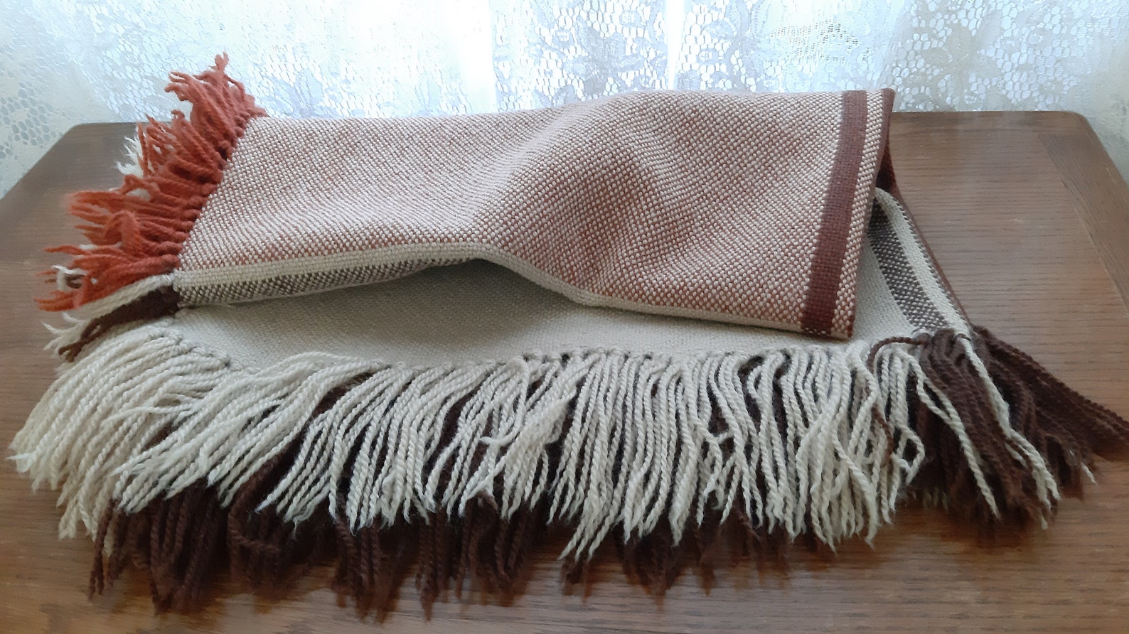 Vintage Woven Wool Tablecloth Decorative Retro Brown Beige Etsy