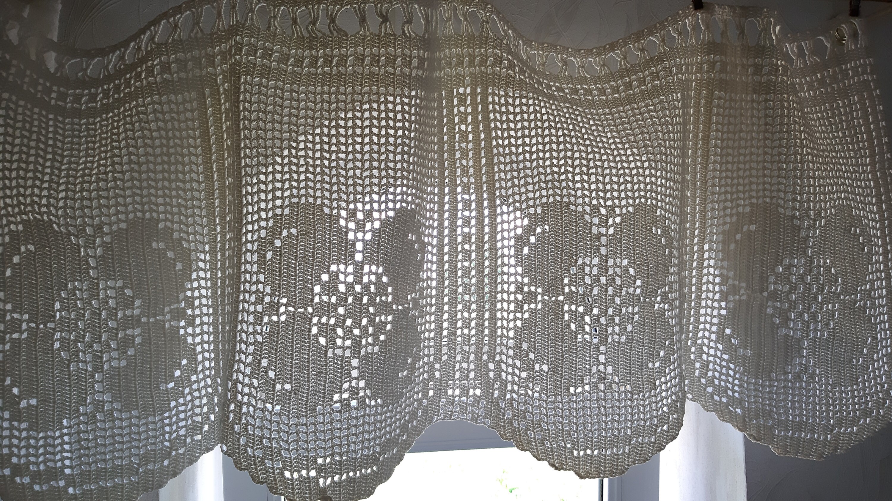 Vintage Handmade Beige Crochet valance curtain, vintage valance, crochet curtain, Beige valance, valance (12)