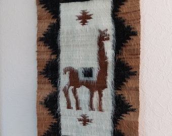 Vintage Handwoven Lama natural wool wall hanging, vintage tapestry, interior design decor, wall decor, wool wall art (-)