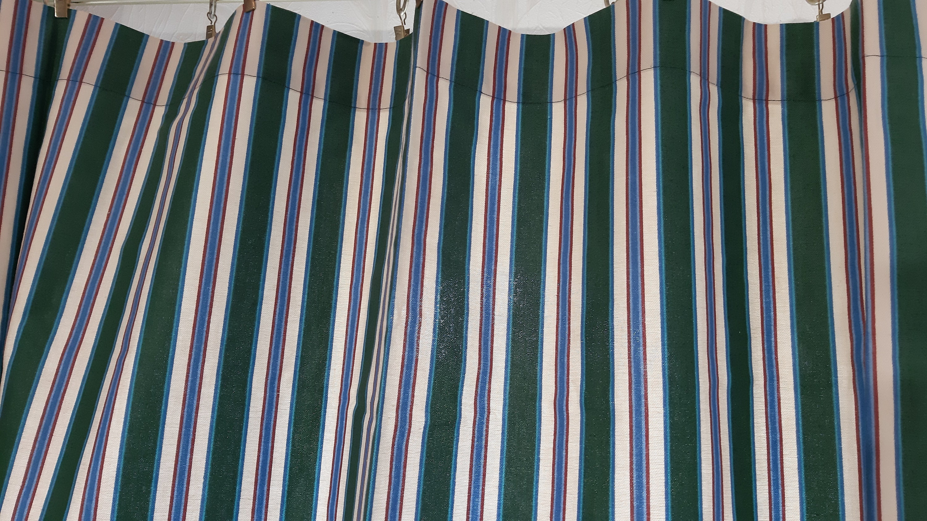Cotton Short wide curtains Green white blue red striped | Etsy