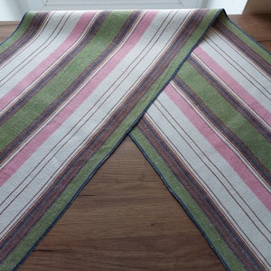 Vintage tafelloper, vintage gestreepte geweven linnen tafelloper, linnen tafelkleed, linnen tafeldressing, sjaal tafeldressoir (E8)