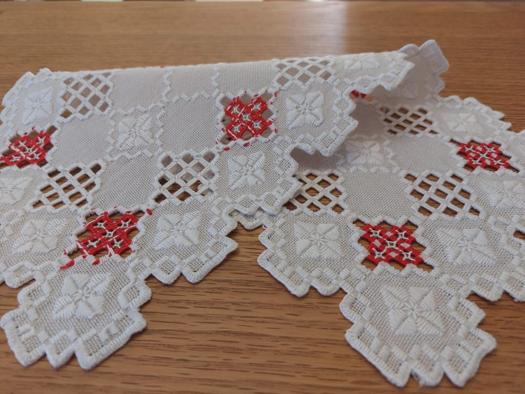 Vintage Hardanger Embroidered Table Mat, Scandinavian Cotton Linen ...