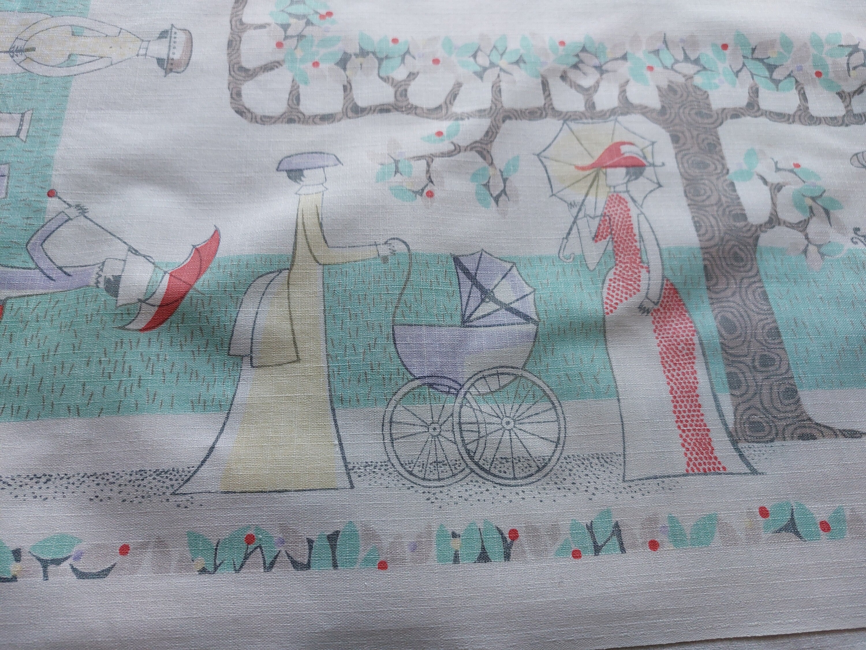 Vintage Swedish Collectible Printed Cotton Tablecloth, Vintage