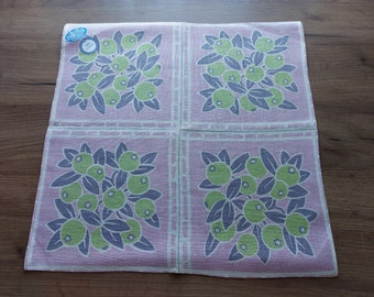 Unused Scandinavian Vintage with tags floral linen printed small square tablecloth, Vintage Scandinavian design, collectible prints (E10)