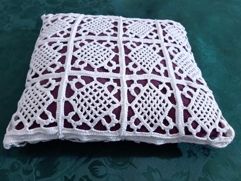 Decorative Pillows decorative crochet pillow purple white crochet bedding decor pillow 6cl Vintage Handmade Crochet Withe Purple Pillow