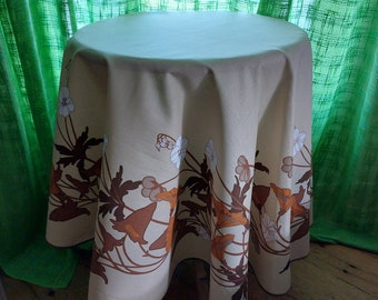 Large Round floral printed Mint condition tablecloth, Almedahls Swedish floral round tablecloth , 80s large circle tablecloth (E12)