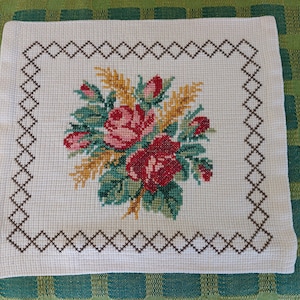 Vintage floral hand embroidered decorative pillowcase , Scandinavian design , cross stitch embroidery (E15)