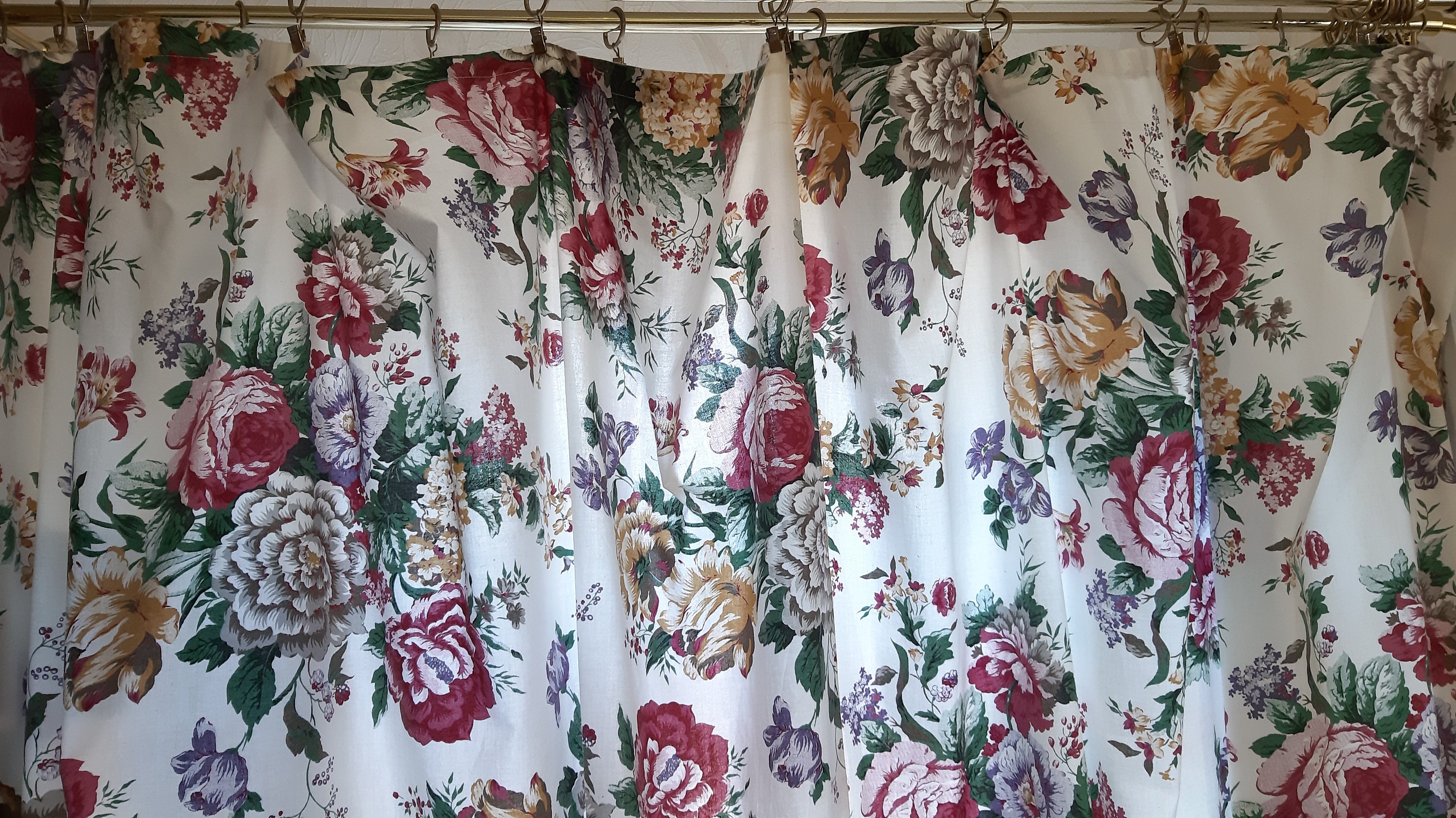 2 Pieces Vintage Floral Cotton Print curtains for one window Etsy