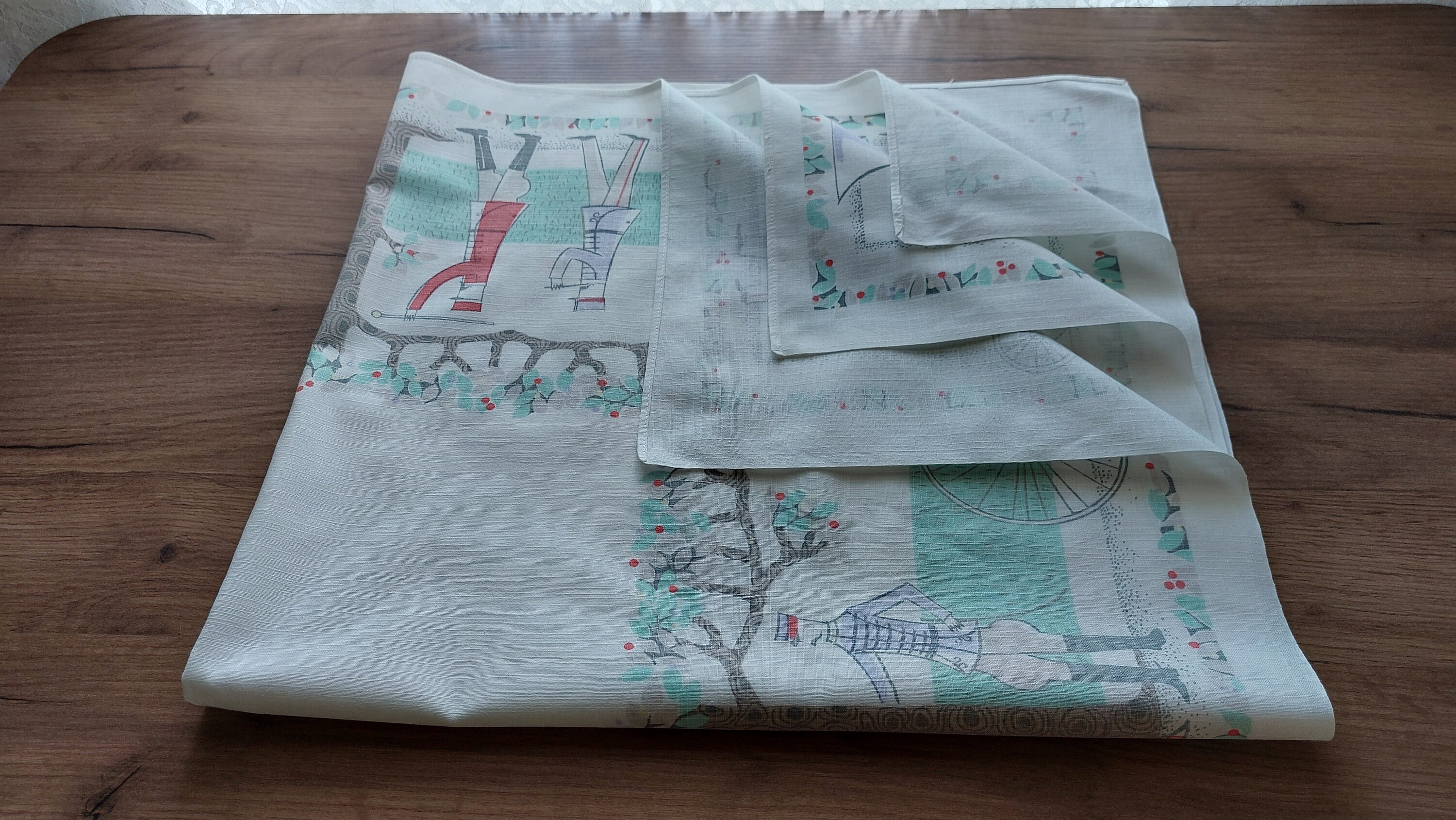 Vintage Swedish Collectible Printed Cotton Tablecloth, Vintage