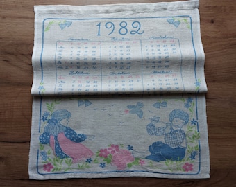 Vintage 1982 jaar theedoekkalender, verzamelkalenders, vintage kalenders (EB)