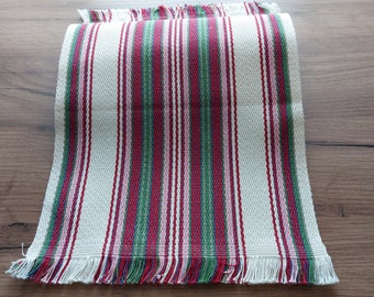 Unused vintage Swedish thick cotton woven table topper, short striped table runner, vintage table dress, Scandinavian home textile (EB)