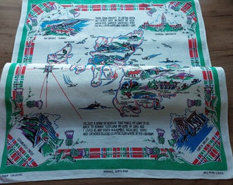 Vintage Bonnie Scotland pure linen souvenir tea towel , kitchen tea towel , kitchen towel , dish towel (E15)
