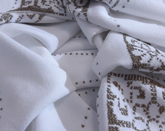30's - 40's Scandinavian Hand Embroidered + lace edges Tablecloth ,Beautiful classic tablecloth From Dowry chest, Vintage table cloth  (7)