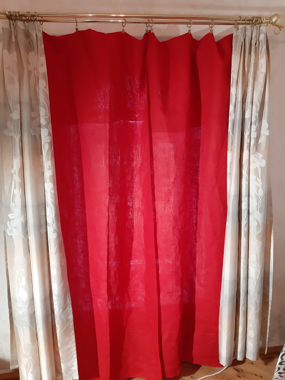 2 Pieces Vintage Red Linen Curtains. Perfect Condition. 2 Etsy