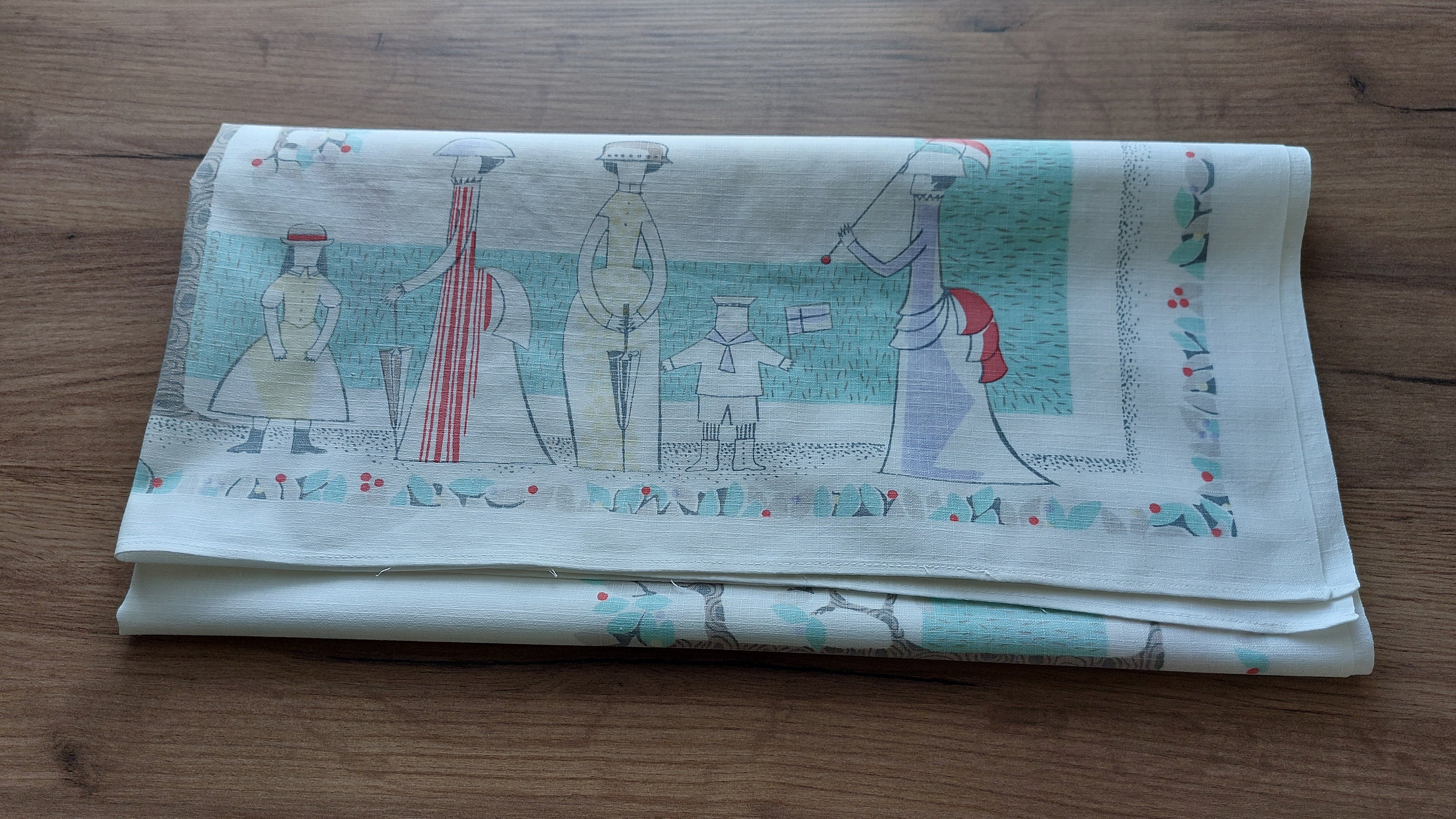 Vintage Swedish Collectible Printed Cotton Tablecloth, Vintage