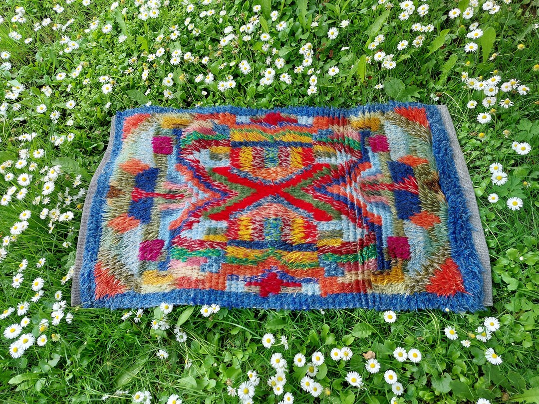 70s Rya Rug 70s Rya Rug , Scandinavian Wool Rya Rug, Decorative Accent Rug, Wool ...