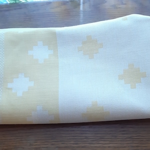 Vintage Tablecloth, Scandinavian Linen Yellow White Easter tablecloth , Retro woven kitchen tablecloth , Vintage tablecloth  (E9)