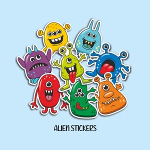 Alien Stickers, Monster Sticker Pack, Outer Space, Gloss Stickers, Gift for kids, Gifts under 5