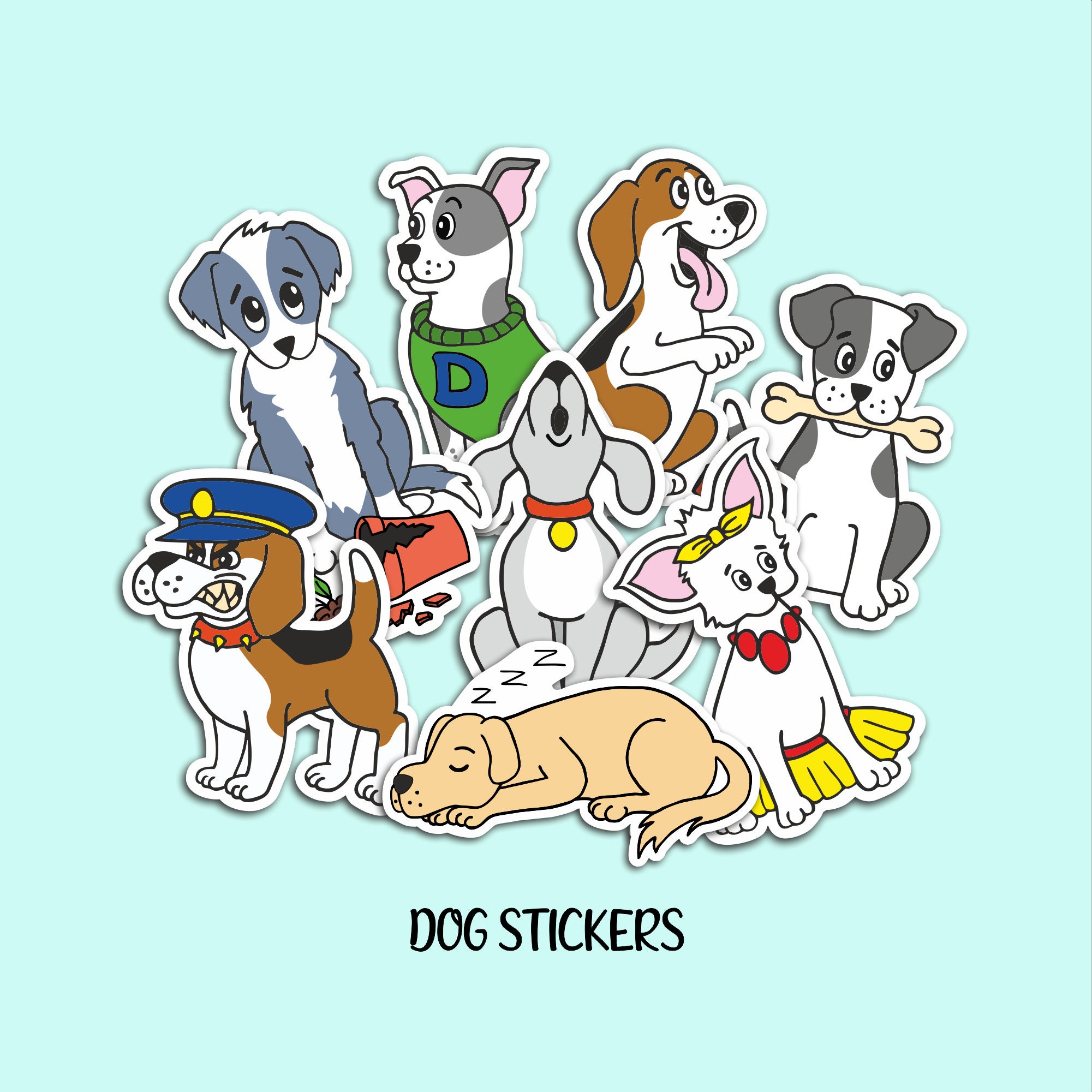Cute Dog Stickers Cartoon Dogs Animal Stickers Dog Etsy UK