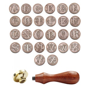 Timbro con sigillo in cera con lettera iniziale dell'alfabeto con manico, regalo in stile floreale, invito a nozze, artigianato romano,