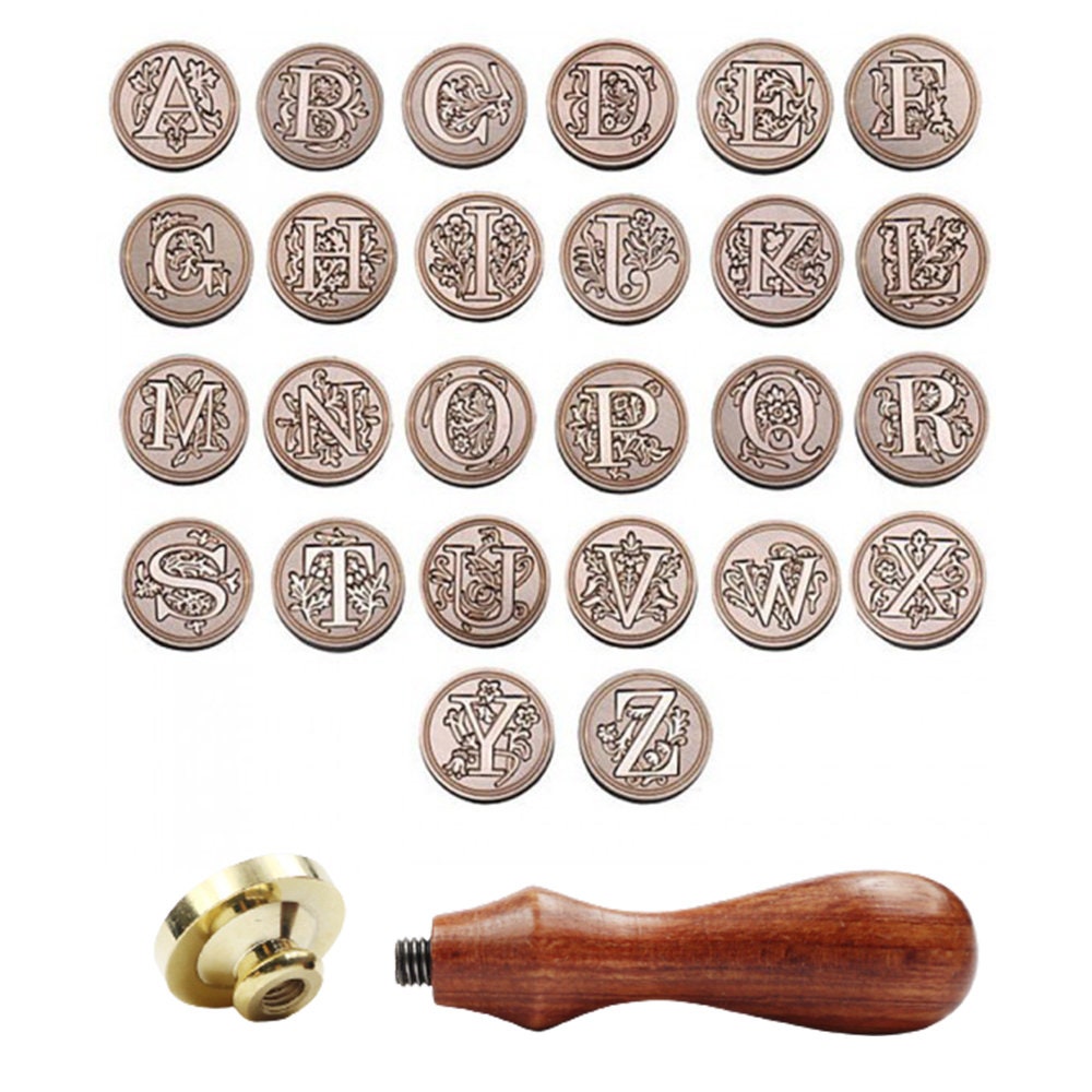 Wax Seal Stamp kit, Wasole 2PCS Letter S Pattern Sealing Wax Stamp Set  Initial Letters Alphabet Set Gift Box with Vintage Wooden Handle and Wax