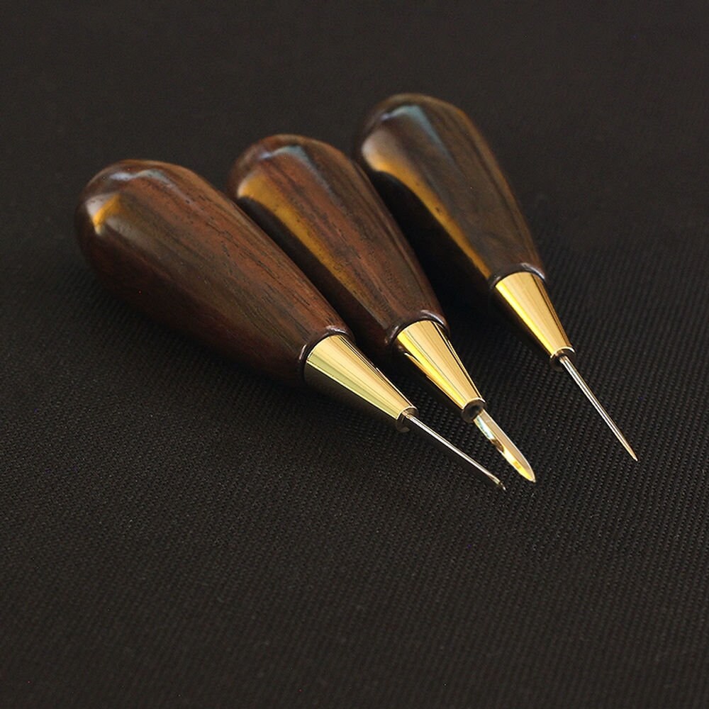 Leather Wood Handle Awl Punching Stitching French Awl Japanese Diamond ...