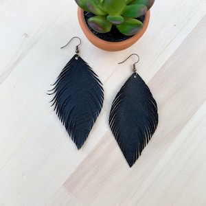 BEST SELLER!! Black or Dark Brown Faux Leather Feather Earrings | Vegan Feather Earrings | Black Feather Earrings | Brown Feather Earrings