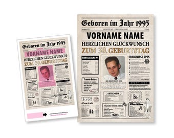 Birthday Newspaper 30th Birthday Newspaper 1995 Gift Birthday Gift Poster Anniversary Personalized Individual PDF Download Print