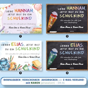 Schulanfang Einschulung Schulkind Geschenk 1. Schultag Glückwunsch personalisiert personalisierbar individuell Name PDF Download Karte