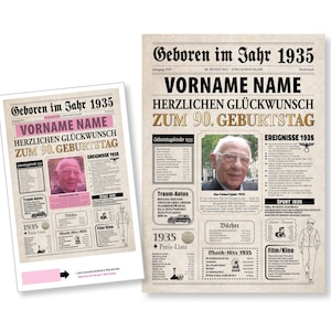 Geburtstagszeitung 90. Geburtstag Zeitung 1935 Geschenk Geburtstagsgeschenk Poster Jubiläum personalisiert individuell PDF Druck Name 2025