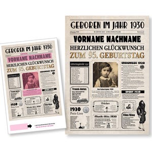 Geburtstagszeitung 95. Geburtstag Zeitung 1930 Geschenk Geburtstagsgeschenk Poster Jubiläum personalisiert individuell PDF Download Druck