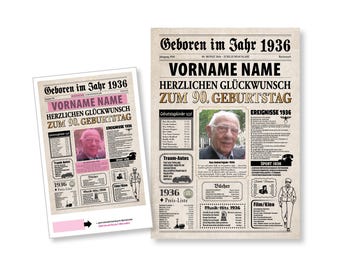 Birthday newspaper, 90th birthday newspaper, 1936 gift, birthday present, poster, anniversary, personalized, individual, PDF print, name, 2026